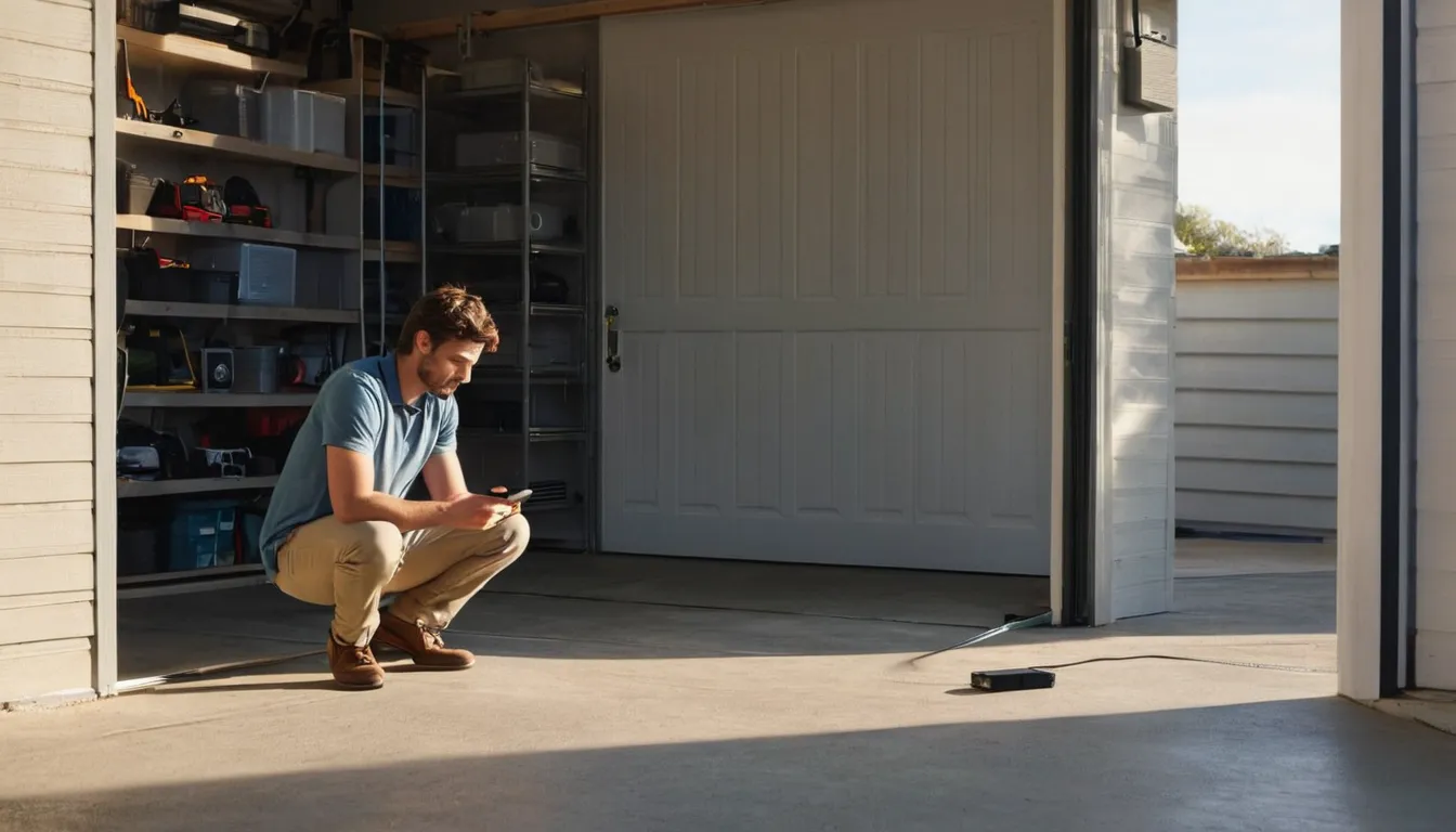 Homeowner photographing a garage door track with a phone in Naperville